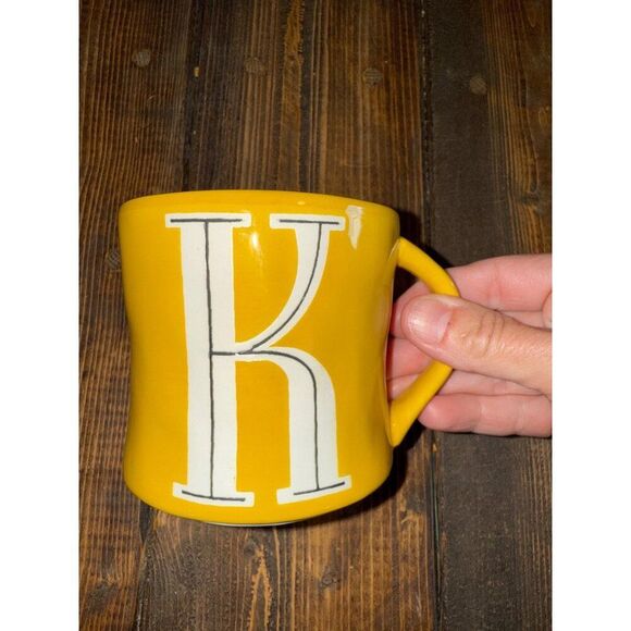 Anthropologie Monogram Letter "K" Hand Painted Yellow Ceramic Coffee/Tea - Picture 2 of 9